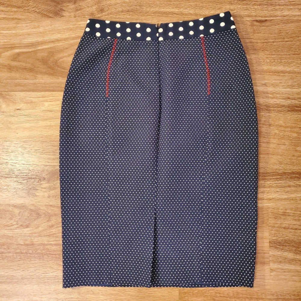 Yoana Baraschi Designer Anthropologie Navy & White Polka Dot Pencil Skirt Size 4 - Picture 4 of 8